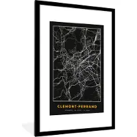 PosterMonkey Fotolijst incl. Poster - Kaart - Frankrijk - Plattegrond - Clemont-Ferrand - Stadskaart - 60x90 cm - Posterlijst