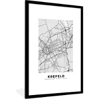 PosterMonkey Fotolijst incl. Poster - Duitsland- Krefeld - Stadskaart - Plattegrond - Kaart - 80x120 cm - Posterlijst