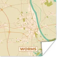 PosterMonkey Poster Kaart - Worms - Vintage - Plattegrond - Stadskaart - 50x50 cm