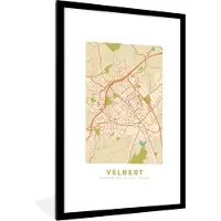 PosterMonkey Fotolijst incl. Poster - Velbert - Plattegrond - Kaart - Stadskaart - Vintage - 60x90 cm - Posterlijst