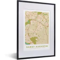 PosterMonkey Fotolijst incl. Poster - Sankt Augustin - Plattegrond - Vintage - Kaart - Stadskaart - 30x40 cm - Posterlijst