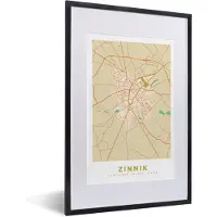 PosterMonkey Fotolijst incl. Poster - Kaart - Stadskaart - België - Zinnik - Plattegrond - 40x60 cm - Posterlijst