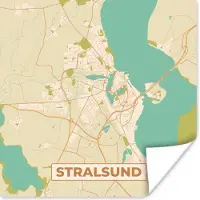 PosterMonkey Poster Stralsund - Kaart - Vintage - Stadskaart - Plattegrond - 50x50 cm