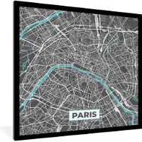 PosterMonkey Fotolijst incl. Poster - Parijs - Stadskaart - Frankrijk - Kaart - Plattegrond - 40x40 cm - Posterlijst