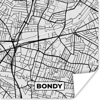 PosterMonkey Poster Kaart - Frankrijk - Stadskaart - Plattegrond - Bondy - 30x30 cm