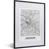 PosterMonkey Fotolijst incl. Poster - Duitsland - Kaart - Dresden - Stadskaart - Plattegrond - 30x40 cm - Posterlijst