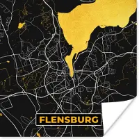 PosterMonkey Poster Flensburg - Goud - Stadskaart - Plattegrond - Kaart - Duitsland - 75x75 cm