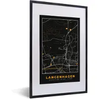 PosterMonkey Fotolijst incl. Poster - Black and Gold – Stadskaart – Langenhagen – Duitsland – Plattegrond – Kaart - 40x60 cm - Posterlijst