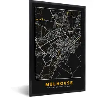 PosterMonkey Fotolijst incl. Poster - Frankrijk - Plattegrond - Mulhouse - Stadskaart - Kaart - 20x30 cm - Posterlijst