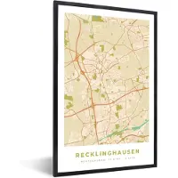PosterMonkey Fotolijst incl. Poster - Plattegrond - Recklinghausen - Kaart - Stadskaart - Vintage - 60x90 cm - Posterlijst