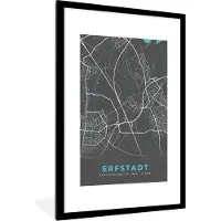 PosterMonkey Fotolijst incl. Poster - Erfstadt– Stadskaart – Blauw – Plattegrond – Stadskaart – Kaart - Duitsland - 80x120 cm - Posterlijst