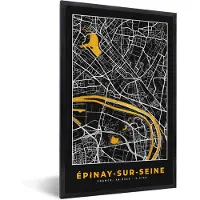 PosterMonkey Fotolijst incl. Poster - Plattegrond – Kaart – Stadskaart – Frankrijk – Épinay-sur-Seine - 80x120 cm - Posterlijst