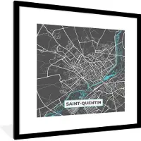PosterMonkey Fotolijst incl. Poster - Frankrijk - Kaart - Plattegrond - Saint-Quentin - Stadskaart - 40x40 cm - Posterlijst
