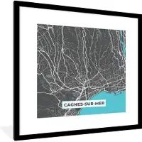 PosterMonkey Fotolijst incl. Poster - Cagnes-sur-Mer - Frankrijk - Plattegrond - Kaart - Stadskaart - 40x40 cm - Posterlijst