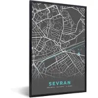 PosterMonkey Fotolijst incl. Poster - Sevran - Frankrijk - Plattegrond - Kaart - Stadskaart - 60x90 cm - Posterlijst