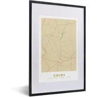 PosterMonkey Fotolijst incl. Poster - Stadskaart - Vintage - Chiny - Plattegrond - Kaart - 40x60 cm - Posterlijst