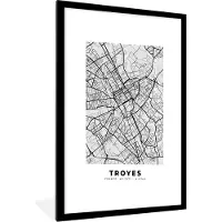 PosterMonkey Fotolijst incl. Poster - Frankrijk - Plattegrond - Kaart - Troyes - Stadskaart - 60x90 cm - Posterlijst