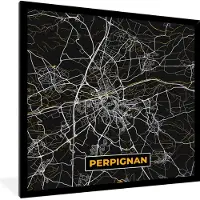 PosterMonkey Fotolijst incl. Poster - Frankrijk – Perpignan - Kaart – Plattegrond – Stadskaart - 40x40 cm - Posterlijst