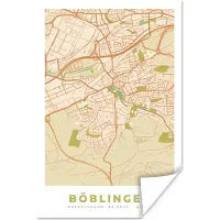 PosterMonkey Poster Böblingen - Plattegrond - Kaart - Vintage - Stadskaart - 20x30 cm