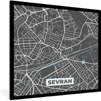 PosterMonkey Fotolijst incl. Poster - Sevran - Frankrijk - Kaart - Stadskaart - Plattegrond - 40x40 cm - Posterlijst