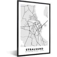 PosterMonkey Fotolijst incl. Poster - Stralsund - Plattegrond - Stadskaart - Duitsland - Kaart - 40x60 cm - Posterlijst
