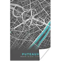 PosterMonkey Poster Puteaux - Stadskaart - Kaart - Plattegrond - Frankrijk - 120x180 cm XXL