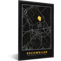PosterMonkey Fotolijst incl. Poster - Goud – Duitsland – Plattegrond – Gold – Stadskaart – Kaart – Eschweiler - 40x60 cm - Posterlijst