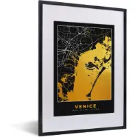 PosterMonkey Fotolijst incl. Poster - Kaart - Venetië - Goud - Plattegrond - Stadskaart - 30x40 cm - Posterlijst