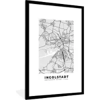 PosterMonkey Fotolijst incl. Poster - Kaart - Ingolstadt - Duitsland - Stadskaart - Plattegrond - 80x120 cm - Posterlijst