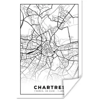 PosterMonkey Poster Frankrijk – Kaart – Plattegrond – Stadskaart - Chartres - Zwart wit - 20x30 cm