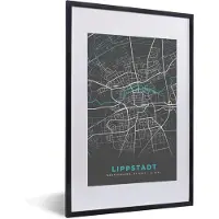 PosterMonkey Fotolijst incl. Poster - Kaart – Plattegrond – Stadskaart – Lippstadt – Duitsland – Blauw - 40x60 cm - Posterlijst