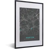 PosterMonkey Fotolijst incl. Poster - Herten – Stadskaart – Blauw – Plattegrond – Stadskaart – Kaart - Duitsland - 40x60 cm - Posterlijst