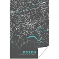 PosterMonkey Poster Duitsland – Blauw – Essen – Stadskaart – Kaart – Plattegrond - 80x120 cm