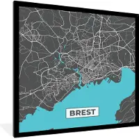 PosterMonkey Fotolijst incl. Poster - Brest - Frankrijk - Plattegrond - Stadskaart - Kaart - 40x40 cm - Posterlijst