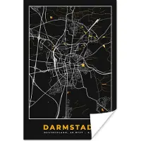PosterMonkey Poster Darmstadt - Plattegrond - Kaart - Stadskaart - Goud - Duitsland - 40x60 cm