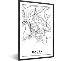 PosterMonkey Fotolijst incl. Poster - Plattegrond - Hagen - Kaart - Stadskaart - 40x60 cm - Posterlijst