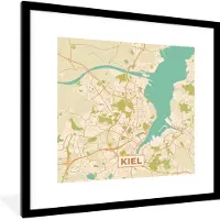 PosterMonkey Fotolijst incl. Poster - Plattegrond - Kiel - Vintage - Kaart - Stadskaart - 40x40 cm - Posterlijst