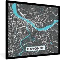 PosterMonkey Fotolijst incl. Poster - Bayonne - Frankrijk - Plattegrond - Stadskaart - Kaart - 40x40 cm - Posterlijst