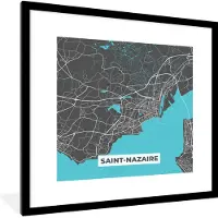 PosterMonkey Fotolijst incl. Poster - Stadskaart – Frankrijk – Kaart – Saint-Nazaire – Plattegrond - 40x40 cm - Posterlijst
