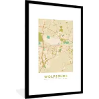 PosterMonkey Fotolijst incl. Poster - Wolfsburg - Vintage - Kaart - Plattegrond - Stadskaart - 80x120 cm - Posterlijst