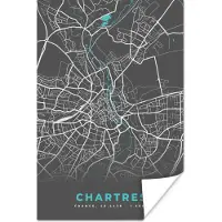 PosterMonkey Poster Chartres - Plattegrond - Kaart - Stadskaart - Frankrijk - 60x90 cm