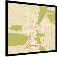 PosterMonkey Fotolijst incl. Poster - Cottbus - Plattegrond - Kaart - Vintage - Stadskaart - 40x40 cm - Posterlijst