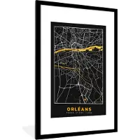 PosterMonkey Fotolijst incl. Poster - Frankrijk – Plattegrond – Stadskaart – Orléans - Kaart - 60x90 cm - Posterlijst