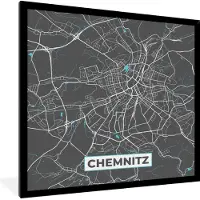PosterMonkey Fotolijst incl. Poster - Kaart – Plattegrond – Stadskaart – Chemnitz – Duitsland – Blauw - 40x40 cm - Posterlijst