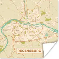 PosterMonkey Poster Plattegrond - Kaart - Regensburg - Stadskaart - Vintage - 50x50 cm