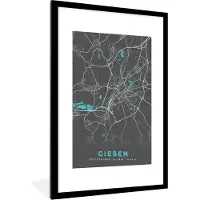 PosterMonkey Fotolijst incl. Poster - Blauw – Duitsland – Plattegrond – Stadskaart – Kaart – Gießen - 60x90 cm - Posterlijst