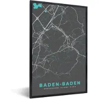 PosterMonkey Fotolijst incl. Poster - Kaart – Plattegrond – Stadskaart – Baden Baden – Duitsland – Blauw - 60x90 cm - Posterlijst