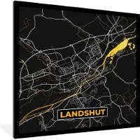 PosterMonkey Fotolijst incl. Poster - Goud – Duitsland – Plattegrond – Gold – Stadskaart – Kaart – Landshut - 40x40 cm - Posterlijst