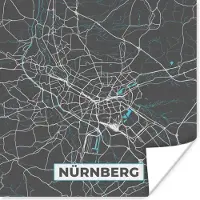 PosterMonkey Poster Kaart – Plattegrond – Stadskaart – Nürnberg – Duitsland – Blauw - 75x75 cm