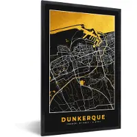 PosterMonkey Fotolijst incl. Poster - Stadskaart – Plattegrond – Kaart – Dunkerque - Frankrijk - 80x120 cm - Posterlijst